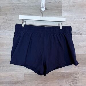 Fabletics Navy Blue Athletic Running Shorts Zipper Pocket Size L